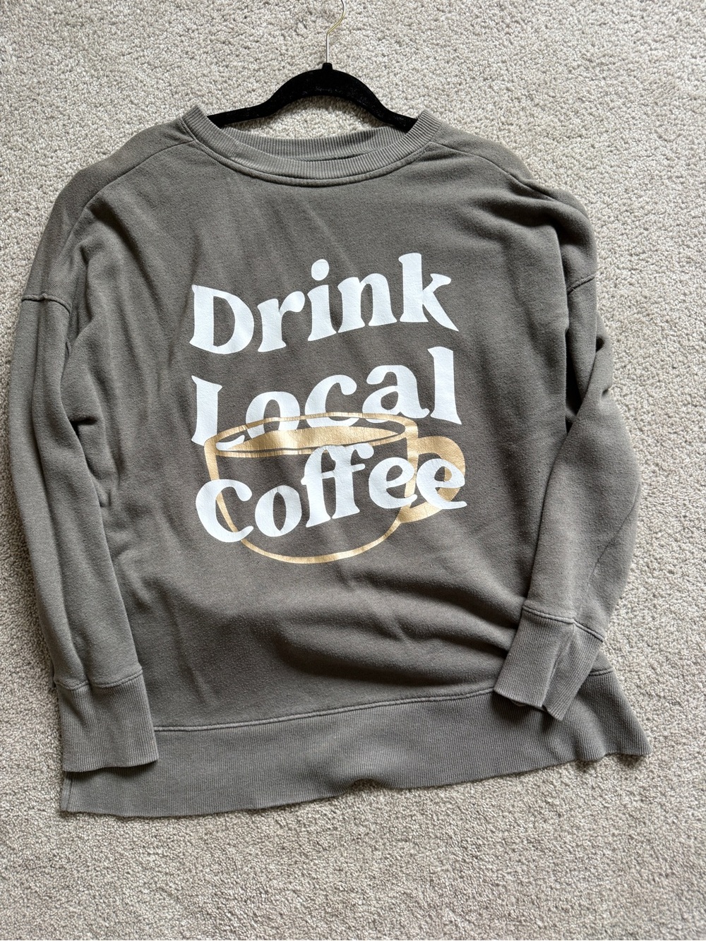 'Drink Local Coffee' Gray Crewneck Sweater